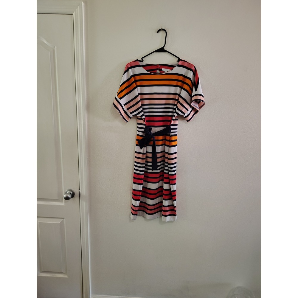 New York & Company Stretch Striped Sheath Dress Womens Medium Multi Color Cutout